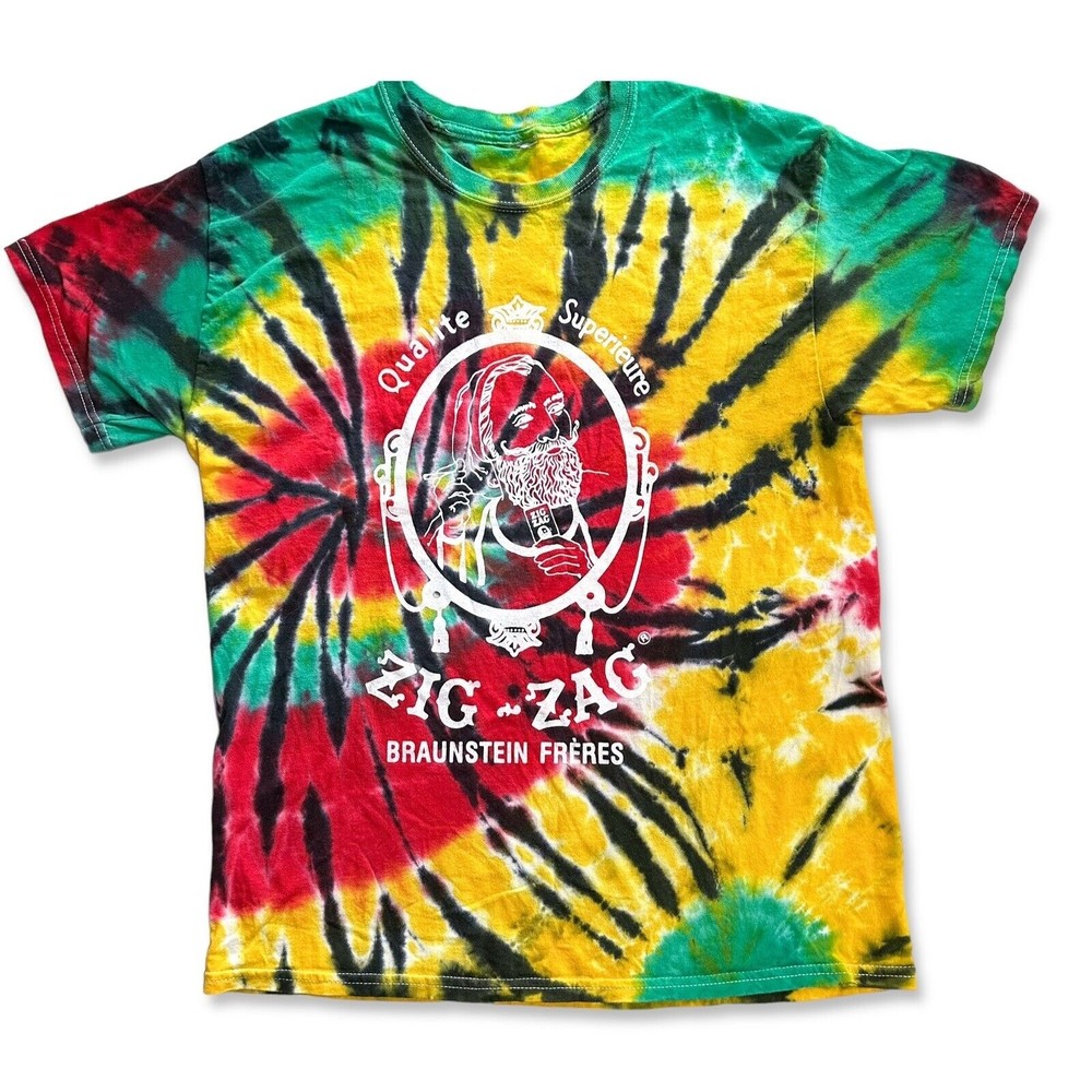 Tie Dye T-Shirt Vintage Zig Zag Rolling Papers Weed Stoner Tobacco Rasta LG